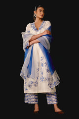 Ivory Blue Chanderi Kurta Set with Resham Embroidery