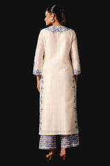 Ivory Blue Chanderi Kurta Set with Resham Embroidery