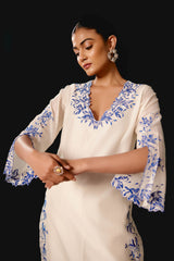 Ivory Blue Chanderi Kurta Set with Resham Embroidery
