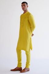 Lemon Yellow Embroidered Silk chanderi Kurta