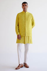 Lemon Yellow Embroidered Bundi Set