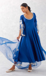 Blue Embroidered Anarkali Set