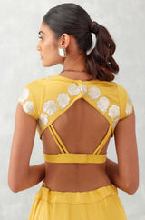 Mango Yellow Embroidered Cotton Silk Satin Lehenga Set