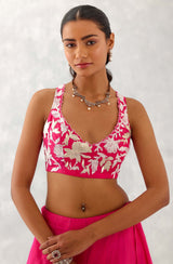 Fuchsia Pink Embroidered Silk Organza Lehenga Set