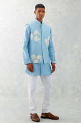 Sky Blue Kurta with Embroidered Bundi Set