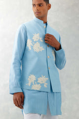 Sky Blue Kurta with Embroidered Bundi Set