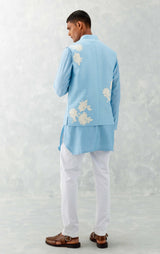 Sky Blue Kurta with Embroidered Bundi Set