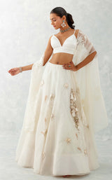 Ivory Silk Organza Cape Lehenga Set