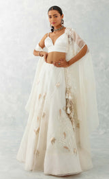Ivory Silk Organza Cape Lehenga Set