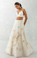Ivory Silk Organza Cape Lehenga Set