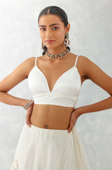 Ivory Silk Organza Cape Lehenga Set