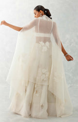 Ivory Silk Organza Cape Lehenga Set