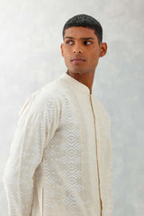 Ivory Ikat Print Chanderi Kurta Set