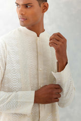 Ivory Ikat Print Chanderi Kurta Set