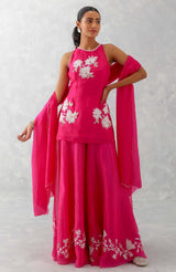 Fuchsia Pink Embroidered Sharara Set