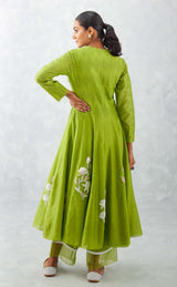 Green Embroidered Chanderi Anarkali Set