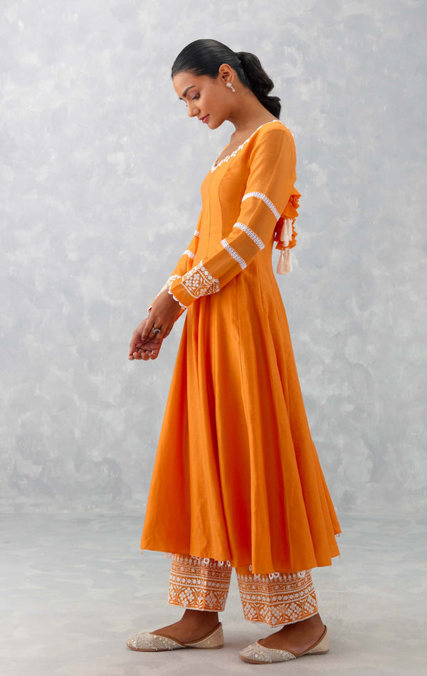 Orange Chanderi Anarkali Set