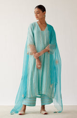 Turquoise Blue Zari Detailed Chanderi Kurta Set