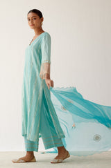 Turquoise Blue Zari Detailed Chanderi Kurta Set