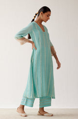 Turquoise Blue Zari Detailed Chanderi Kurta Set