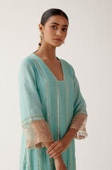 Turquoise Blue Zari Detailed Chanderi Kurta Set