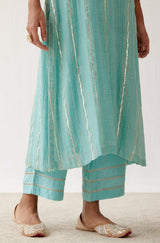 Turquoise Blue Zari Detailed Chanderi Kurta Set