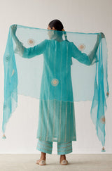Turquoise Blue Zari Detailed Chanderi Kurta Set
