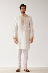 Ivory Embroidered Chanderi Kurta Set