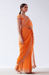 Masoom Minawala in Orange Embroidered Georgette Organza Saree