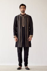 Black Embroidered Chanderi Kurta Set