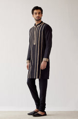 Black Embroidered Chanderi Kurta Set