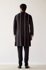 Black Embroidered Chanderi Kurta Set