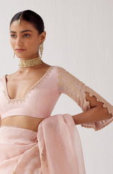 Blush Pink Embroidered Satin Saree