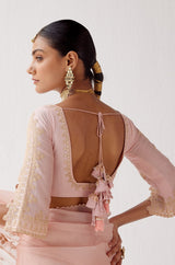 Blush Pink Embroidered Satin Saree