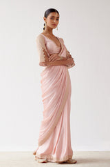 Blush Pink Embroidered Satin Saree