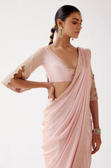 Blush Pink Embroidered Satin Saree