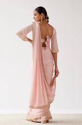 Blush Pink Embroidered Satin Saree