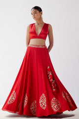Red Dori Embroidered Cotton Silk Lehenga