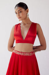 Red Dori Embroidered Cotton Silk Lehenga