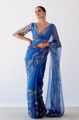 Tamannaah Bhatia in Blue Embroidered Organza Saree