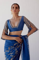 Blue Embroidered Organza Saree