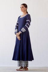 Navy Blue Chanderi Anarkali Set