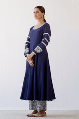 Janhvi Kapoor in Navy Blue Chanderi Anarkali Set