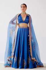 Pooja Hegde in Blue Dori Embroidered Cotton Silk Lehenga