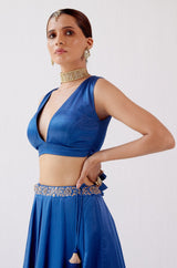 Pooja Hegde in Blue Dori Embroidered Cotton Silk Lehenga