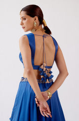 Pooja Hegde in Blue Dori Embroidered Cotton Silk Lehenga