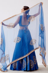 Pooja Hegde in Blue Dori Embroidered Cotton Silk Lehenga