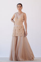 Beige Embroidered Sharara Set