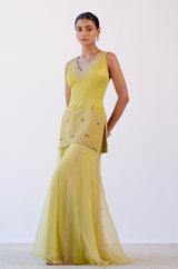 Lime Green Embroidered Sharara Set