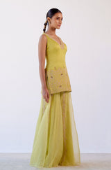 Lime Green Embroidered Sharara Set